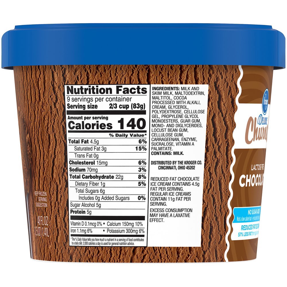 slide 2 of 3, Kroger Lactose Free / No Sugar Added Deluxe Churned Chocolate Ice Cream, 48 fl oz