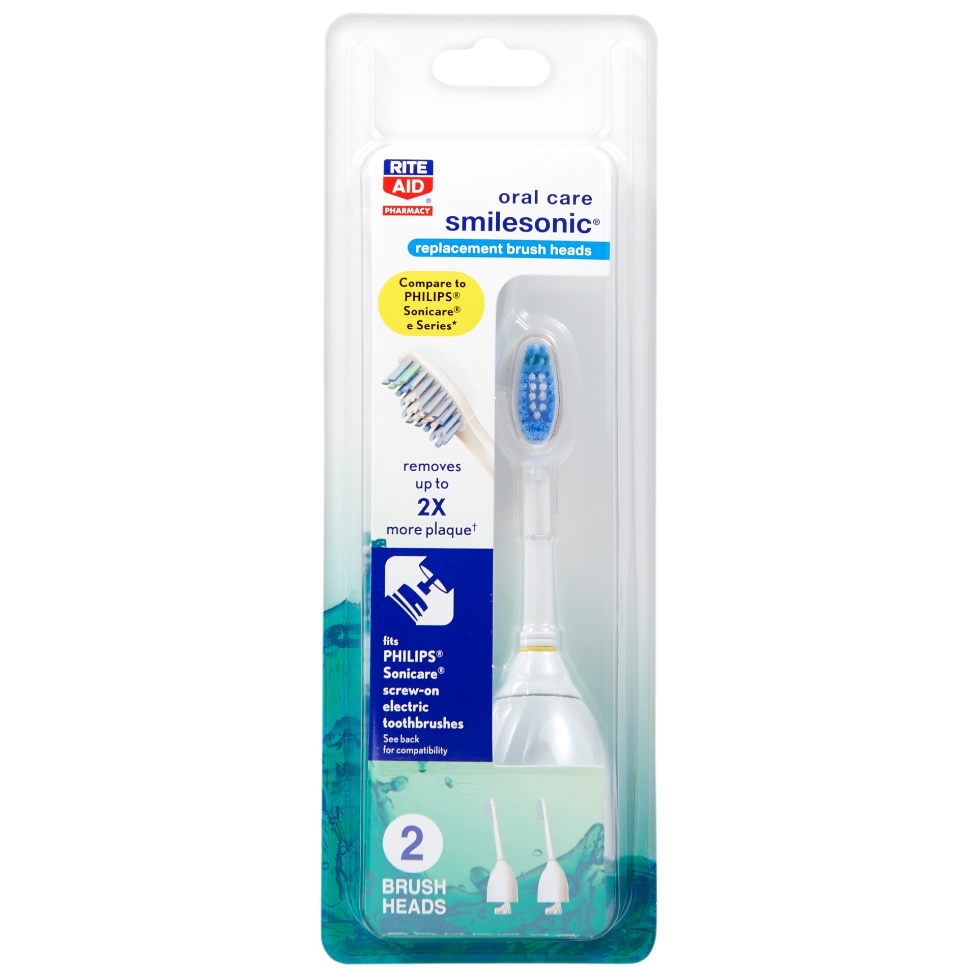 slide 1 of 2, Rite Aid Oral Care Smilesonic Replacement Brush Heads, 2 ct