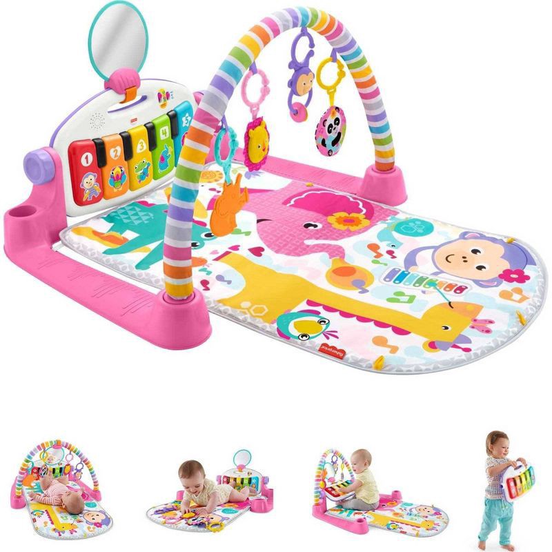 slide 1 of 6, Fisher-Price Deluxe Kick & Play Piano Gym Playmat - Pink, 1 ct