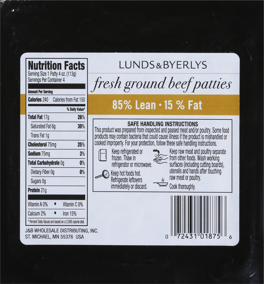 slide 8 of 9, L&B 85%/15% Premium Fresh Ground Beef Patties 4 - 4 oz Patties, 4 ct