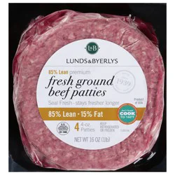 L&B 85%/15% Premium Fresh Ground Beef Patties 4 - 4 oz Patties