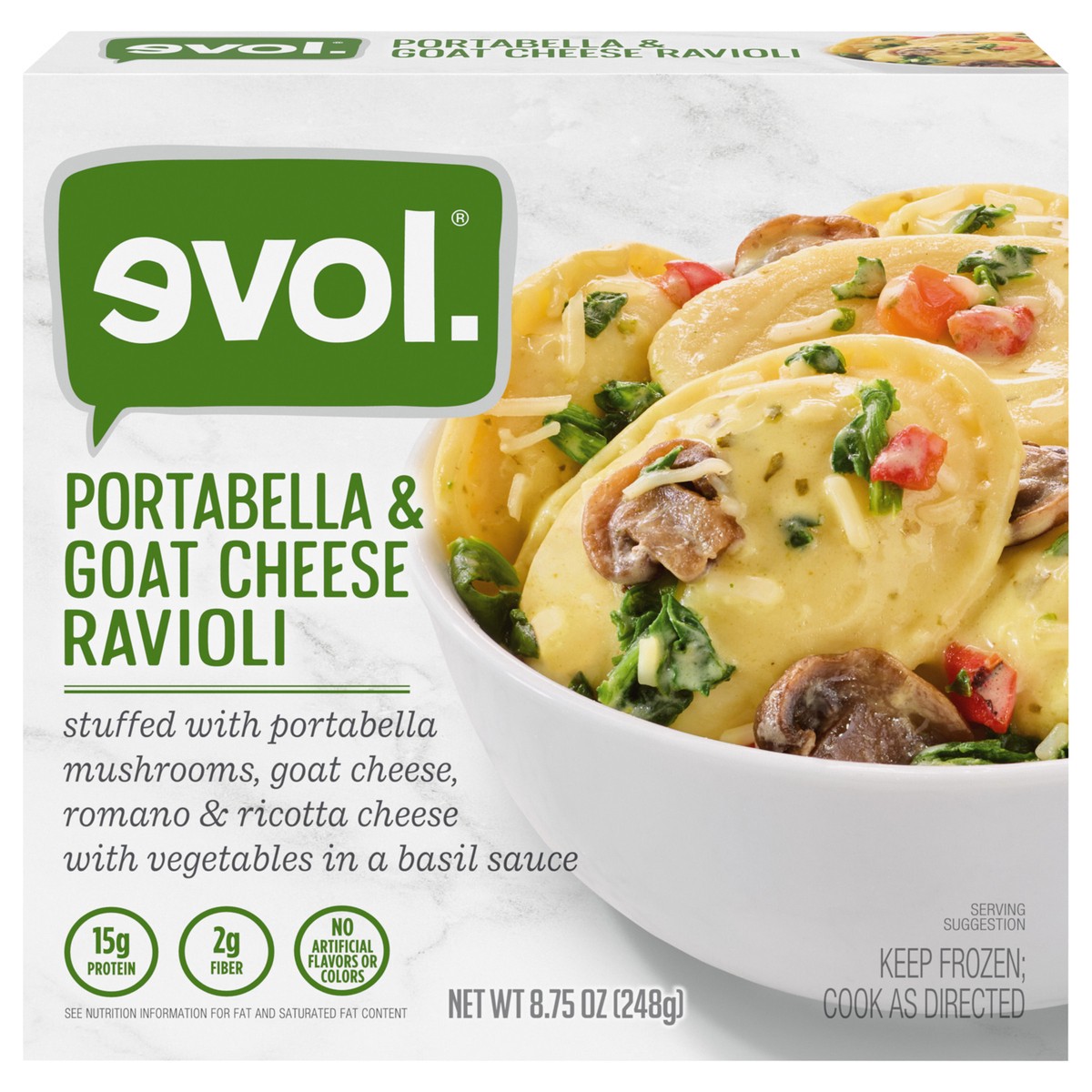slide 1 of 4, EVOL Evol Portabella and Goat Cheese Ravioli, Frozen Meal, 8.75 oz, 8.75 oz