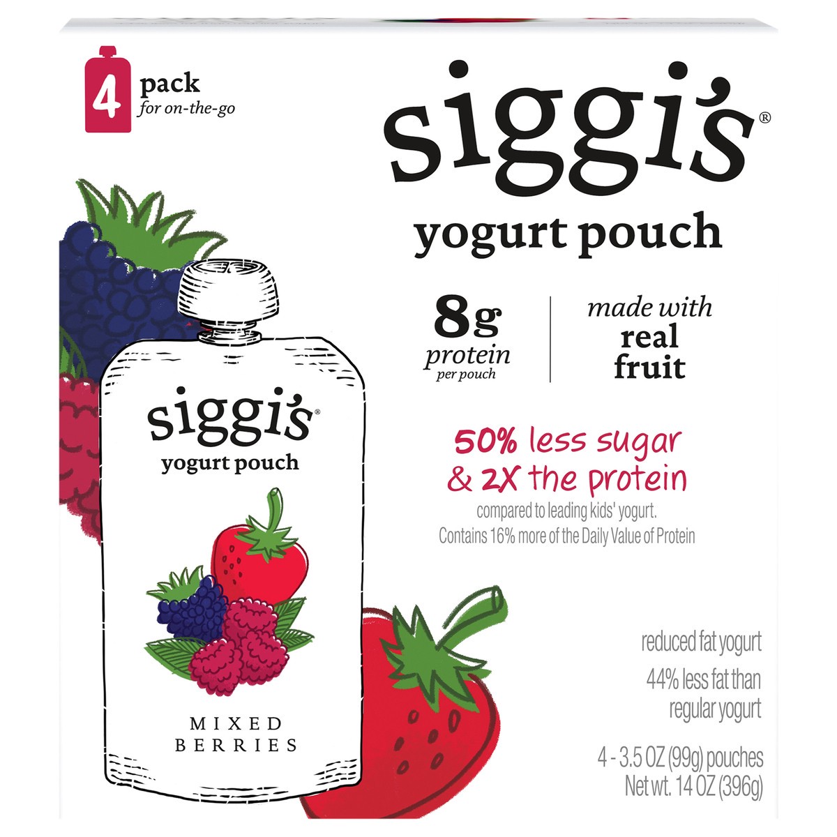 slide 2 of 4, Siggi's siggi’s Mixed Berries Reduced Fat Yogurt Pouches, 3.5 oz, 4 ct Pack, 4 ct