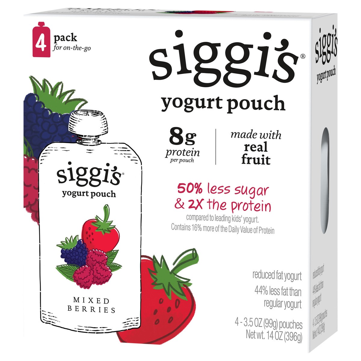 slide 4 of 4, Siggi's siggi’s Mixed Berries Reduced Fat Yogurt Pouches, 3.5 oz, 4 ct Pack, 4 ct