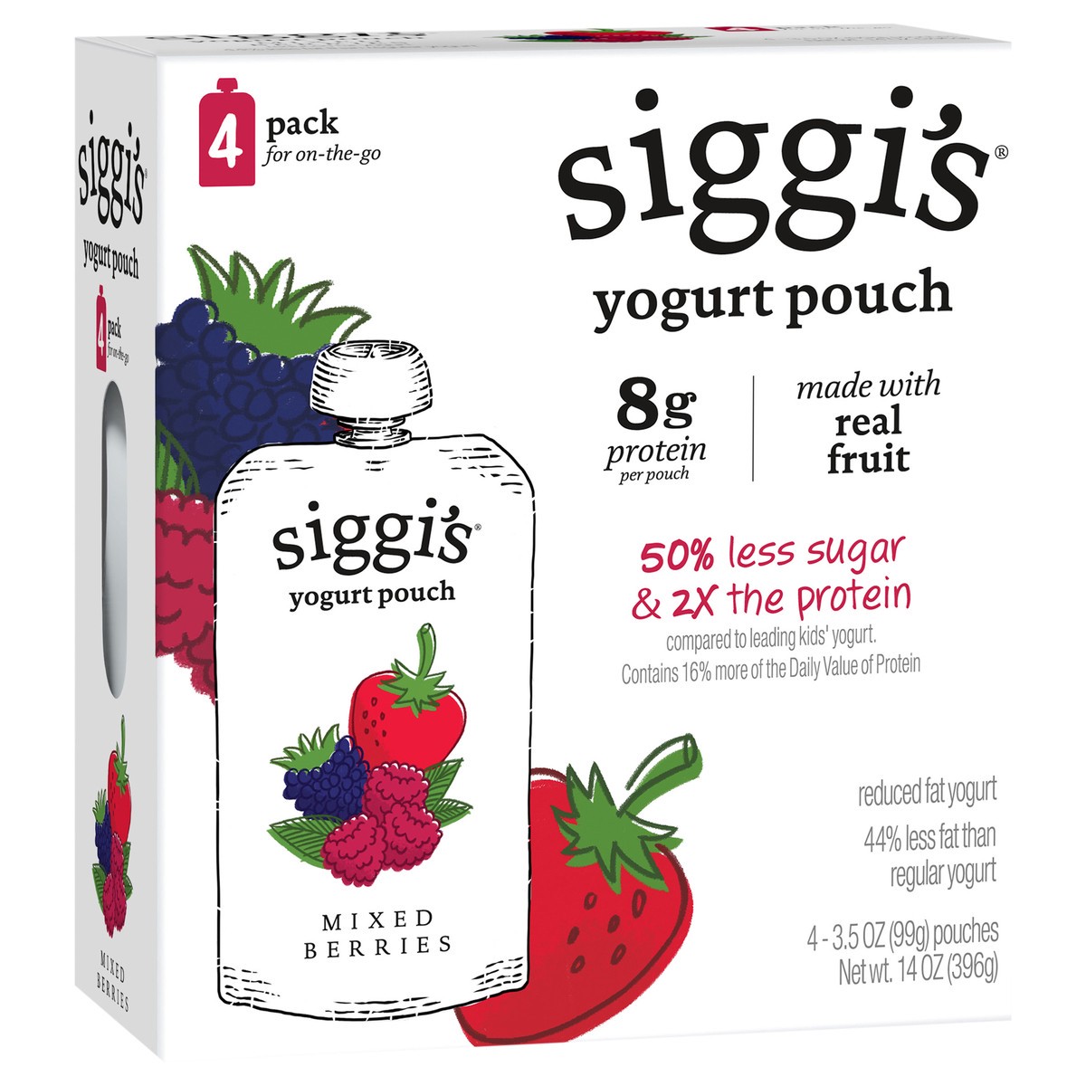 slide 3 of 4, Siggi's siggi’s Mixed Berries Reduced Fat Yogurt Pouches, 3.5 oz, 4 ct Pack, 4 ct