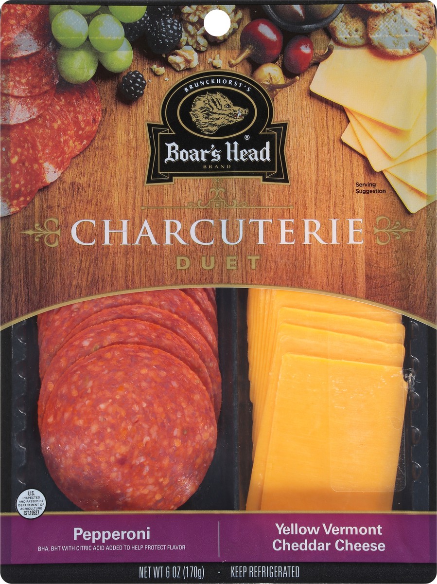 slide 5 of 9, Boar's Head Pepperoni & Yellow Vermont Cheddar Cheese Charcuterie Duet, 6 oz