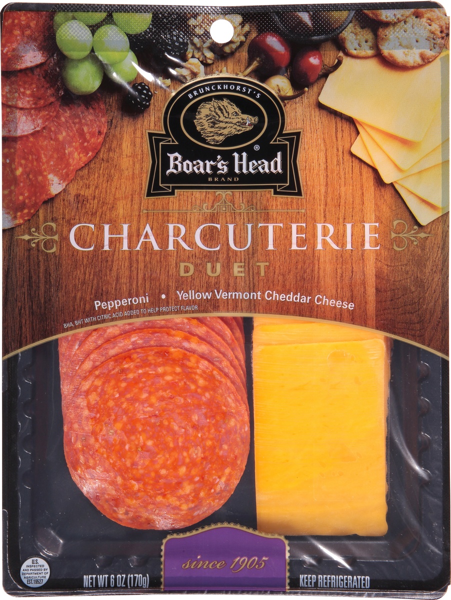 slide 9 of 11, Boar's Head Charcuterie, Duet, Pepperoni & Yellow Vermont Cheddar Cheese, 1 ct