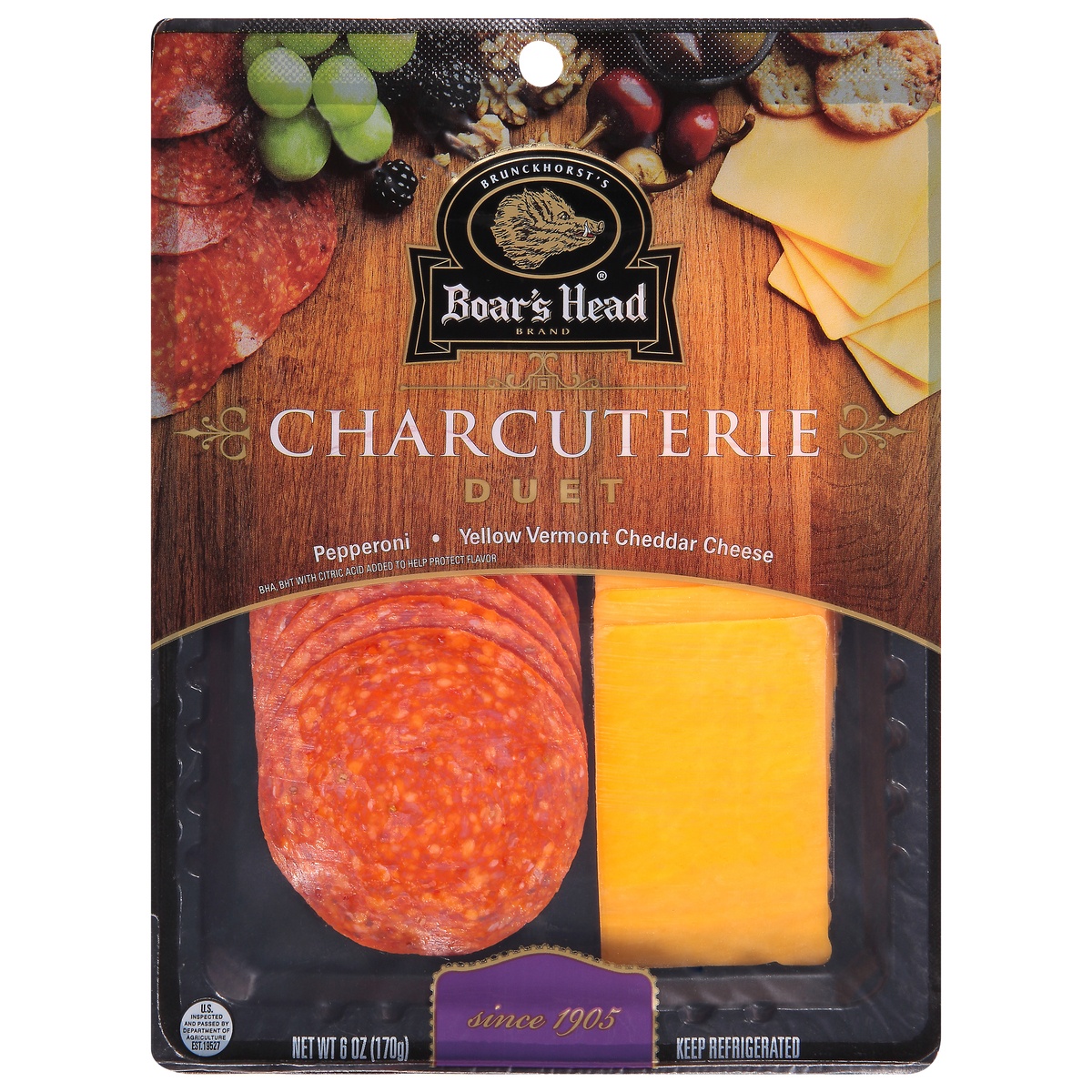 slide 1 of 11, Boar's Head Charcuterie, Duet, Pepperoni & Yellow Vermont Cheddar Cheese, 1 ct