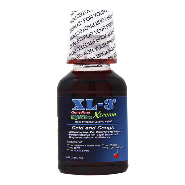 slide 1 of 1, XL-3 Night Time Xtreme Cold and Cough Liquid Cherry Flavor, 6 oz