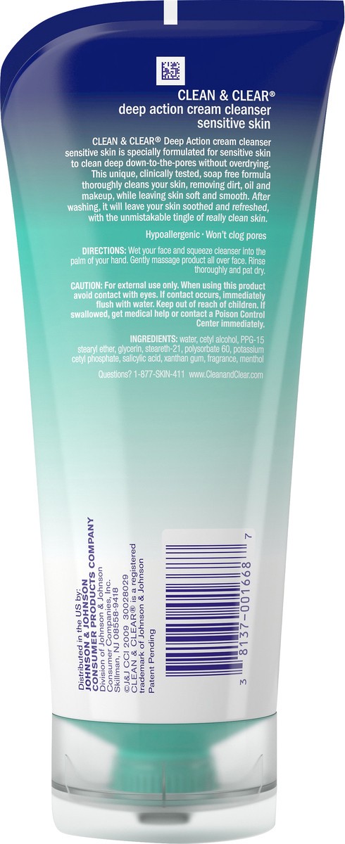 slide 6 of 7, Clean & Clear Deep Action Cream Cleanser Sensitive Skin, 6.5 oz