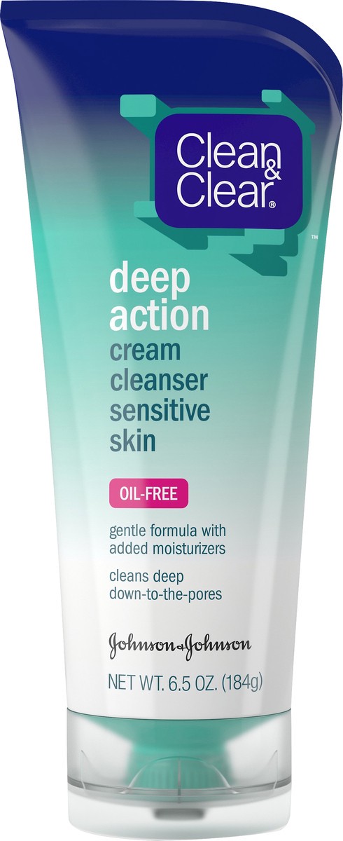 slide 1 of 7, Clean & Clear Deep Action Sensitive Skin Oil-Free Cream Cleanser 6.5 oz, 6.5 oz