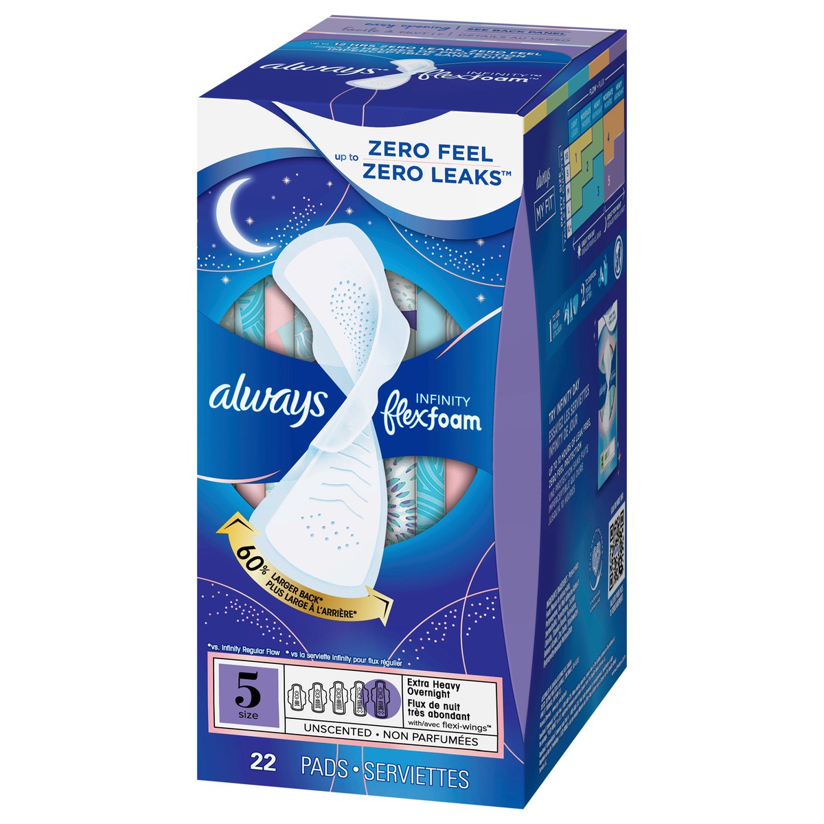 slide 3 of 4, Always Infinity Size 5 Extra Absorbency Unscented Overnight Pads with Wings, 22 ct