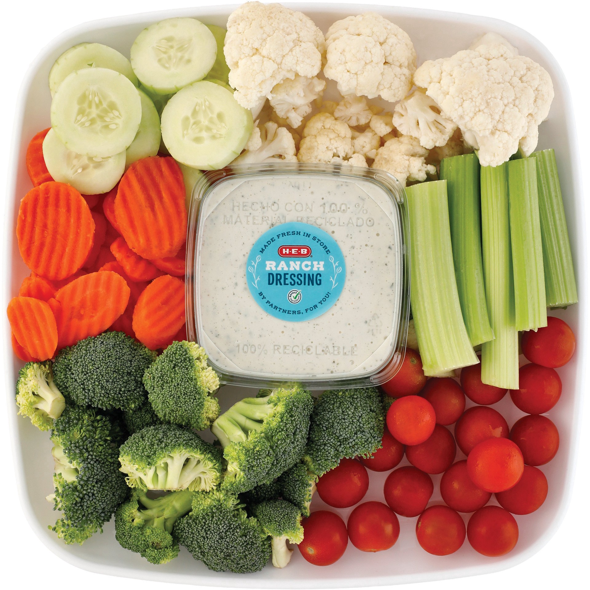 slide 1 of 1, H-E-B Greatest Hits Veggie Party Tray with Buttermilk Ranch Dressing - Large, per lb