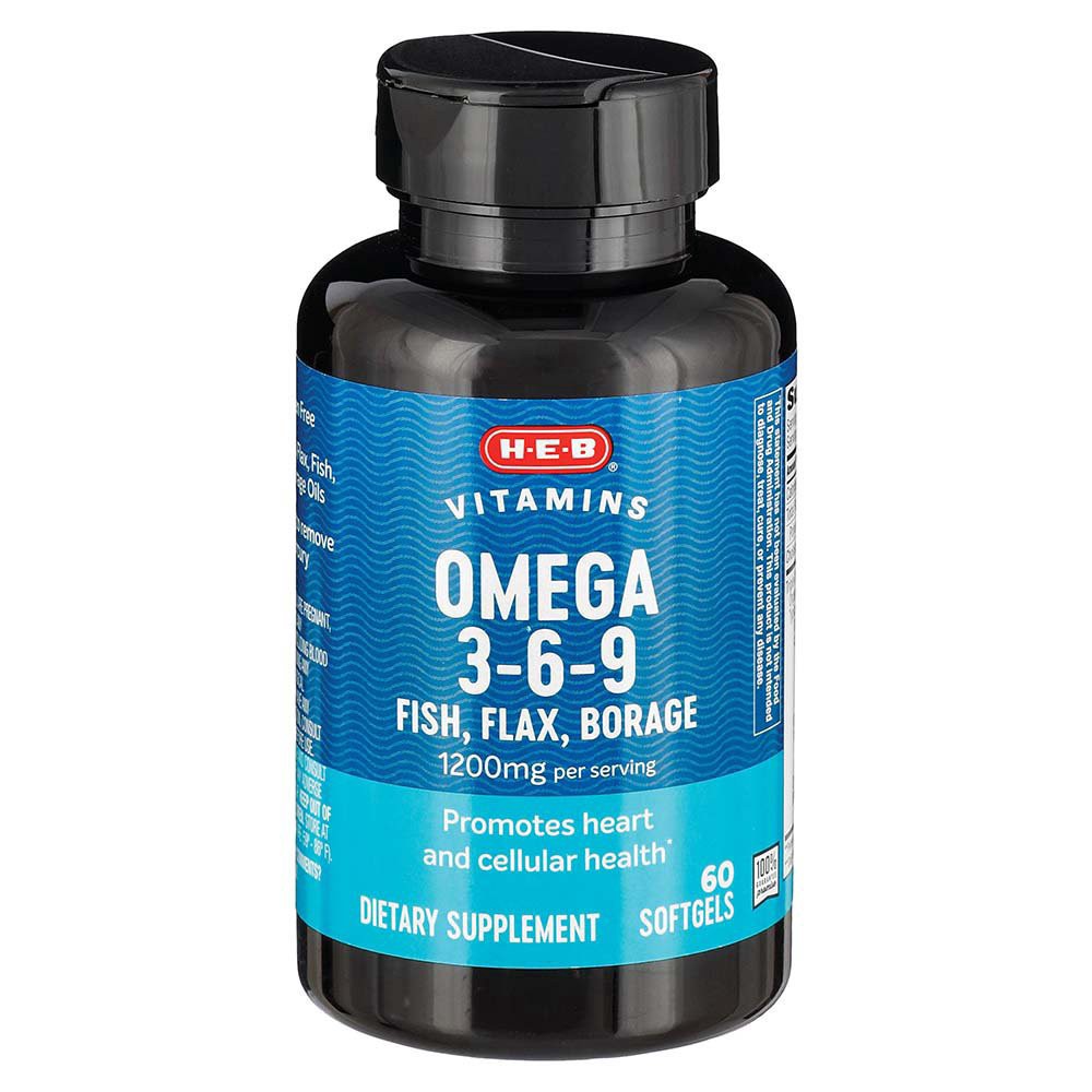 slide 1 of 1, H-E-B Omega 3-6-9 Fish Flax Borage 1200 mg Softgels, 60 ct