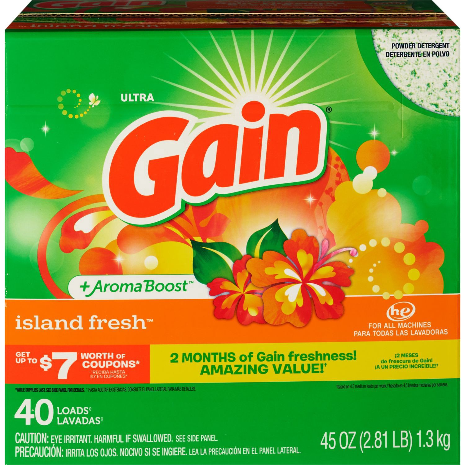 slide 1 of 5, Gain Ultra Powder Laundry Detergent, Island Fresh, 45 Oz, 40 oz