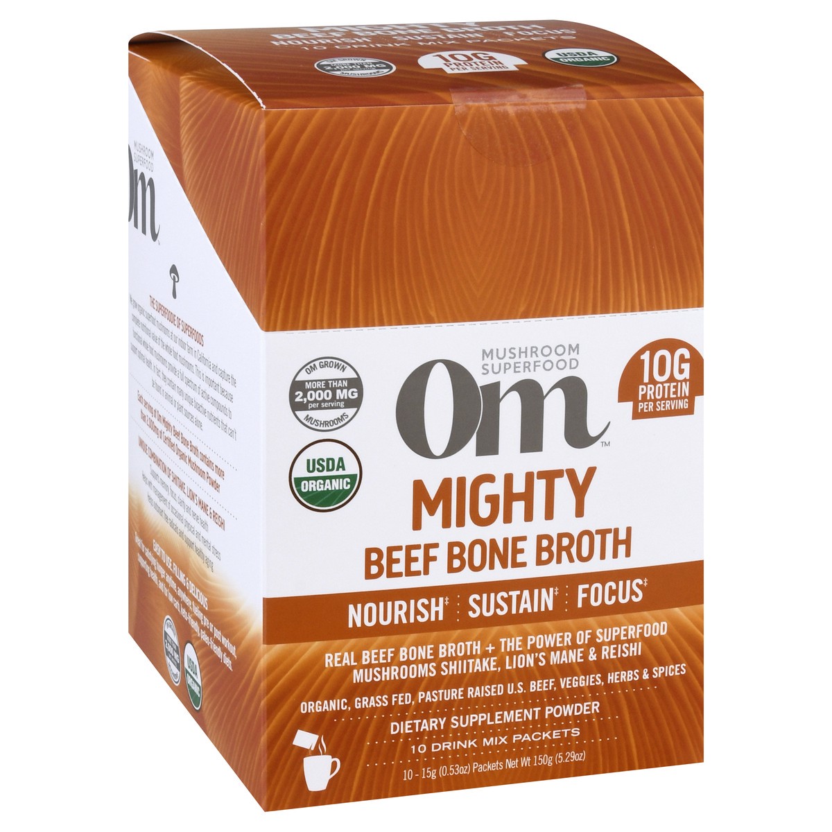 slide 2 of 9, Om Mighty Beef Bone Broth Mushroom Powder 10 ea, 5.29 oz