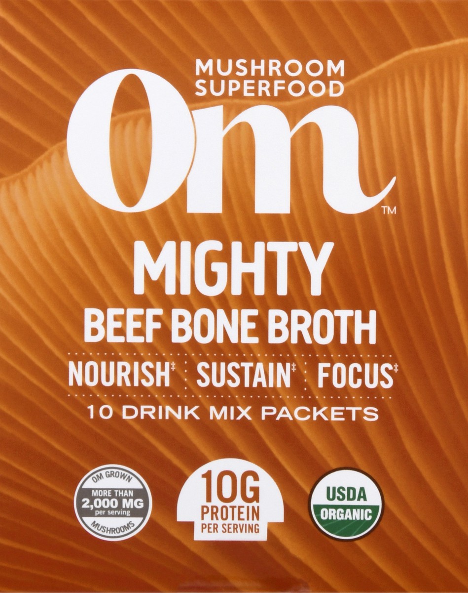 slide 9 of 9, Om Mighty Beef Bone Broth Mushroom Powder 10 ea, 5.29 oz