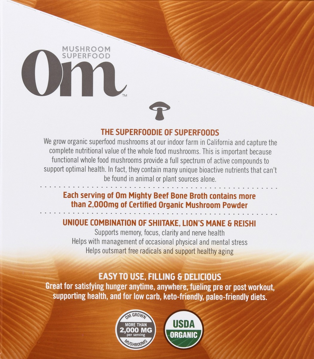 slide 7 of 9, Om Mighty Beef Bone Broth Mushroom Powder 10 ea, 5.29 oz