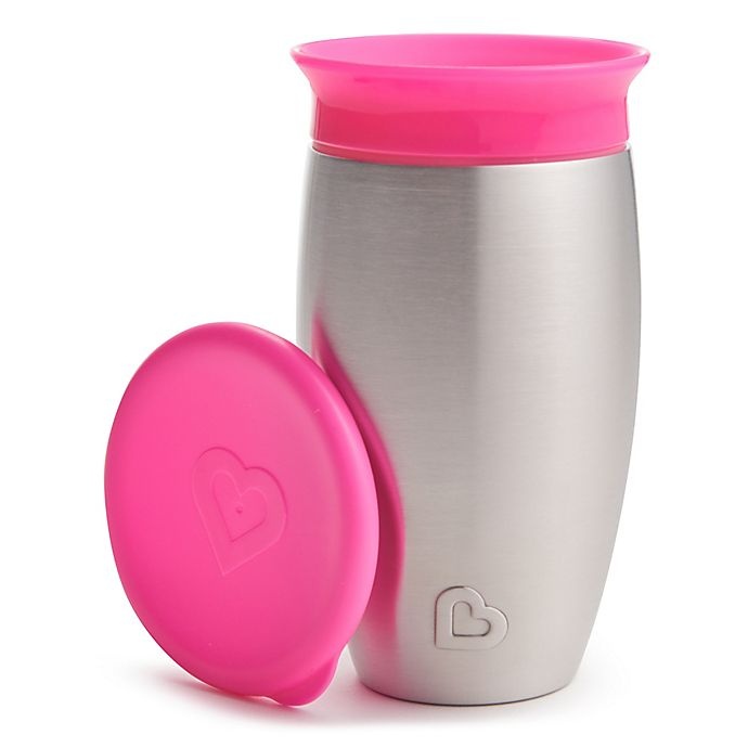 slide 1 of 8, Munchkin Miracle 360 Stainless Steel Sippy Cup - Pink, 10 oz