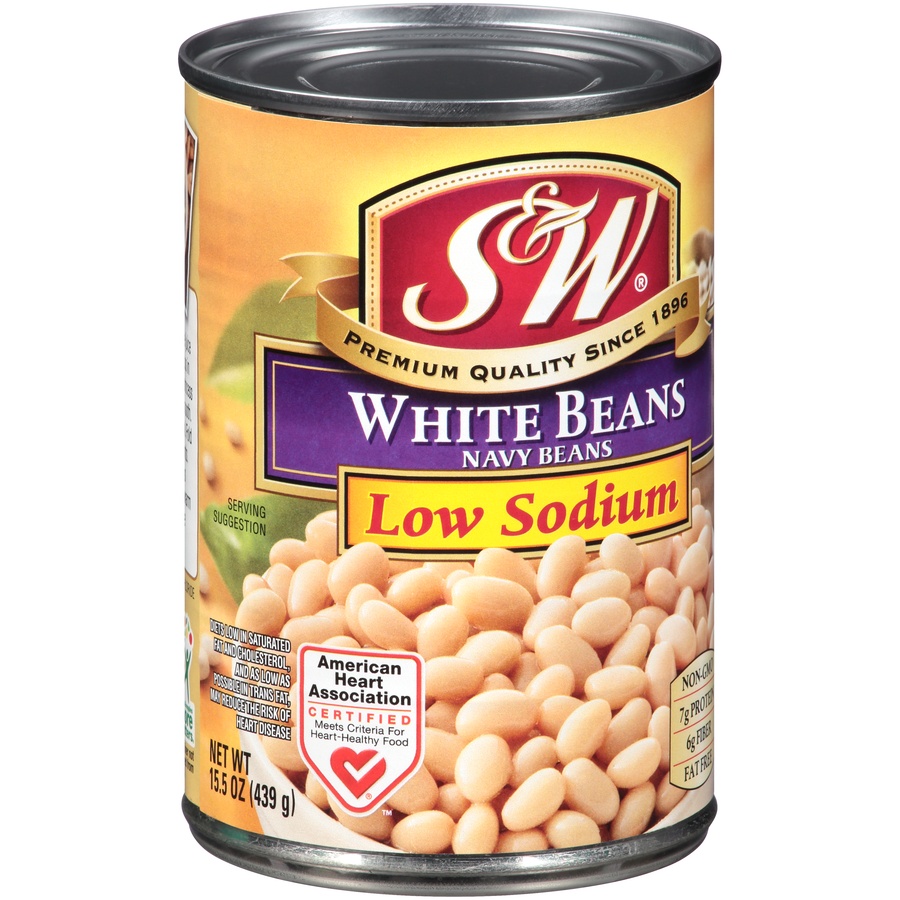 slide 2 of 8, S&W 50% Less Sodium White Beans, 15 oz
