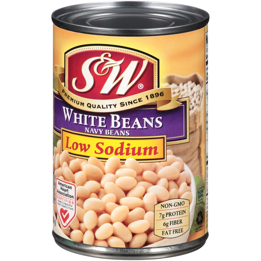 slide 3 of 8, S&W 50% Less Sodium White Beans, 15 oz