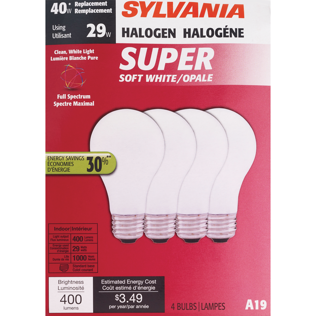 slide 1 of 1, Sylvania HaloGen 28 Watt Super Soft White Light Bulbs, 4 ct