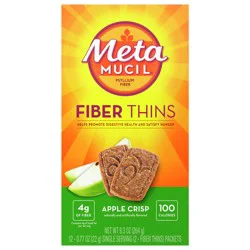 Metamucil Fiber Thins, Daily Fiber Supplement Snack, Psyllium Husk Powder, 4g Fiber per Serving, Supports Digestive Health and Satisfies Hunger, Daily Fiber Snack, Apple Crisp Flavor, 12 Servings