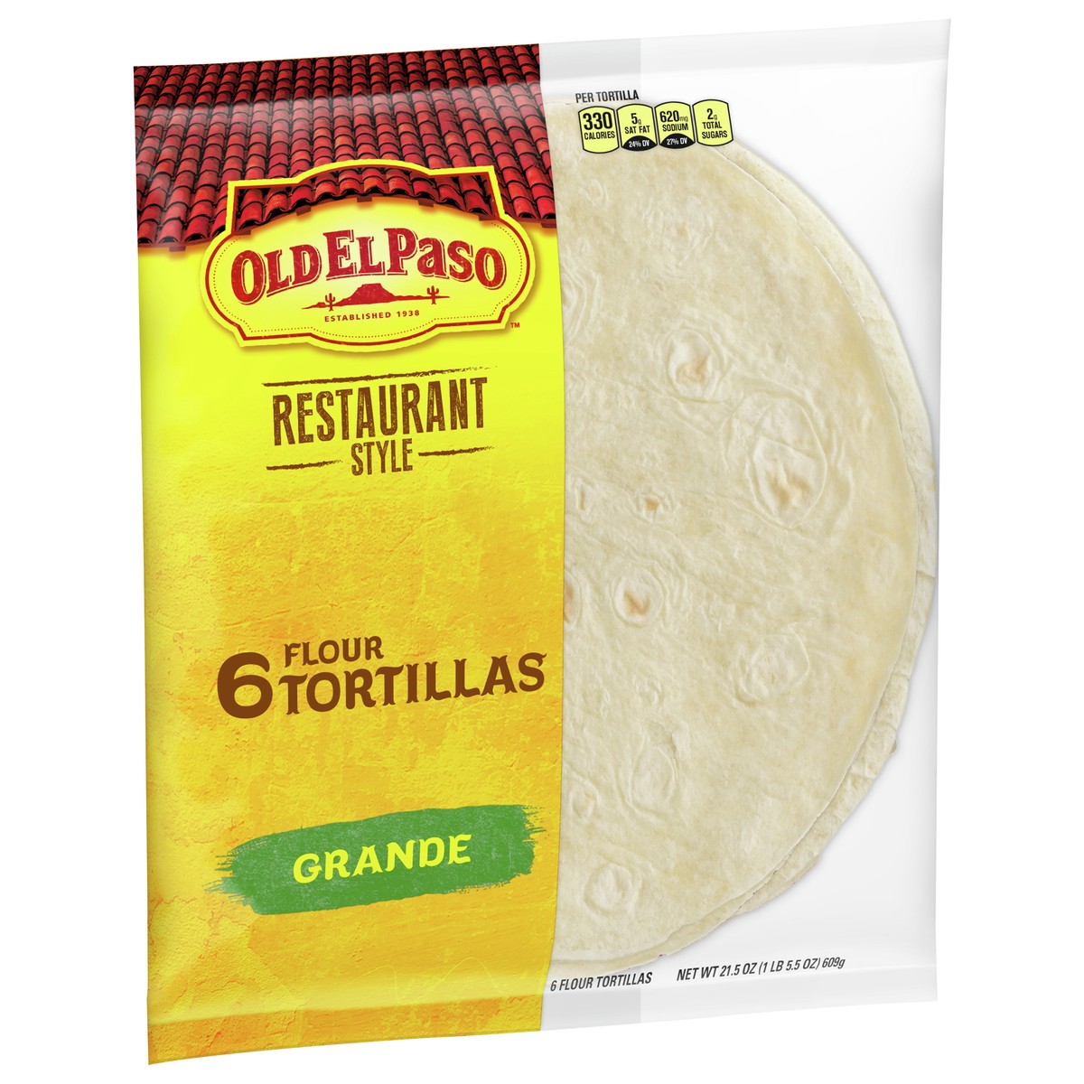 slide 2 of 9, Old El Paso Restaurant Style Grande Flour Tortillas, 6-count, 21.5 oz