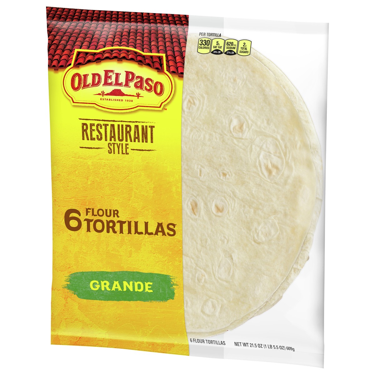 slide 9 of 9, Old El Paso Restaurant Style Grande Flour Tortillas, 6-count, 21.5 oz
