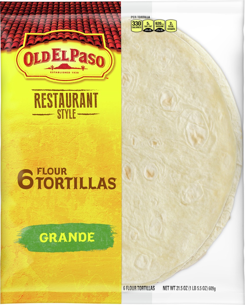 slide 3 of 9, Old El Paso Restaurant Style Grande Flour Tortillas, 6-count, 21.5 oz