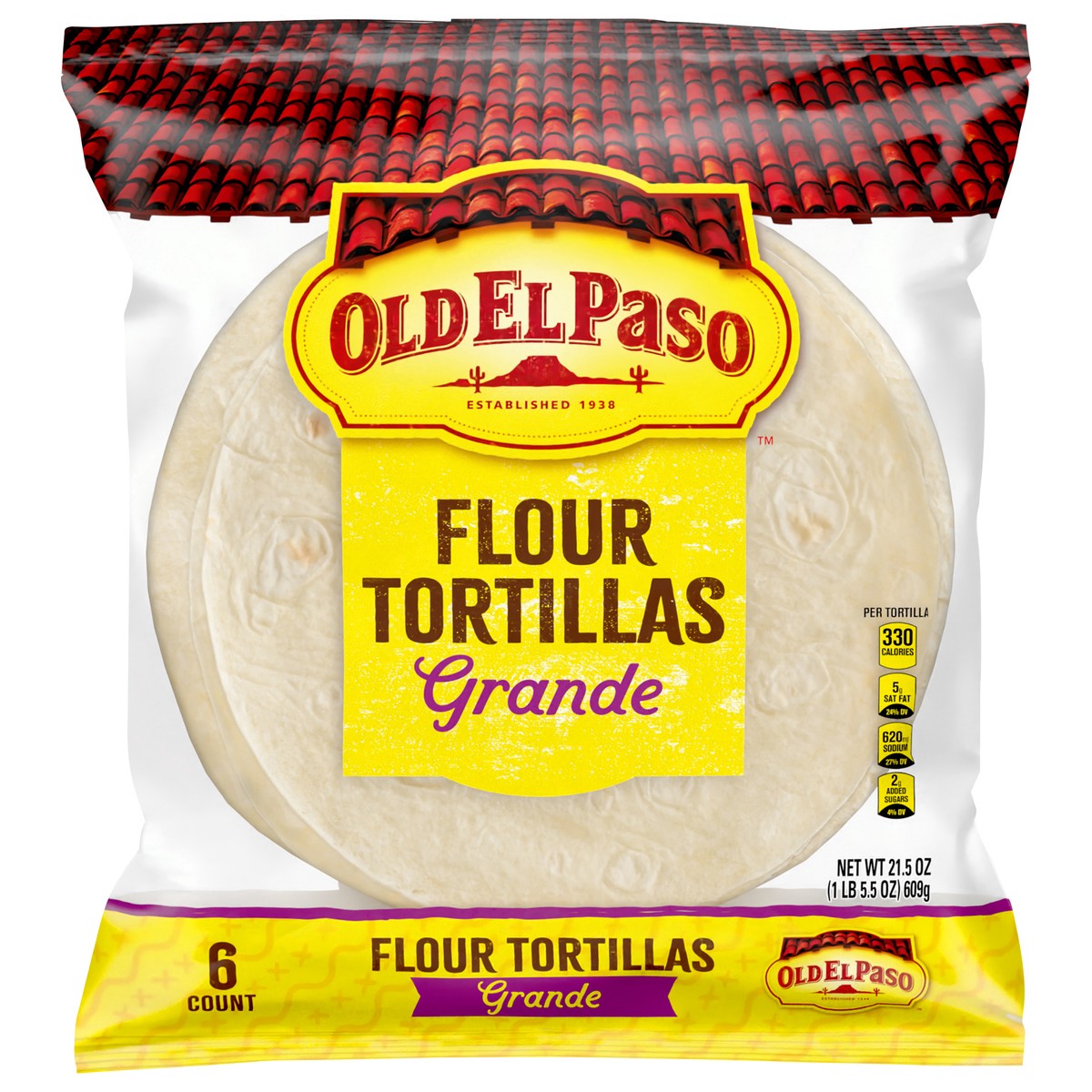 slide 1 of 9, Old El Paso Restaurant Style Grande Flour Tortillas, 6-count, 21.5 oz