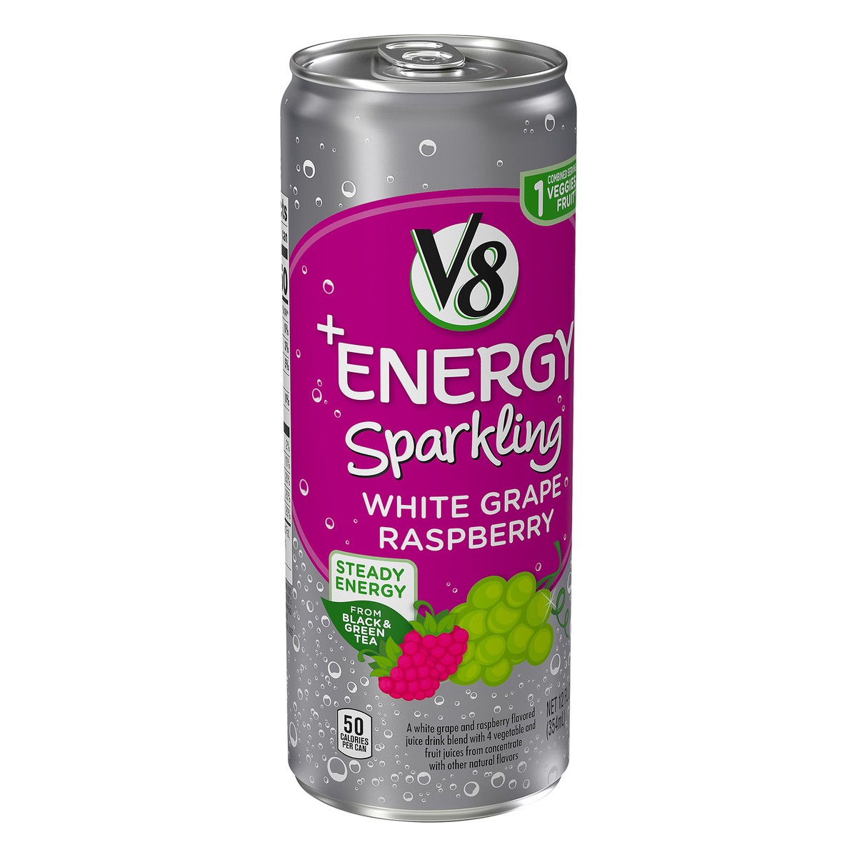 slide 4 of 13, V8 +Energy Sparkling White Grape Raspberry Juice 12 oz, 12 oz