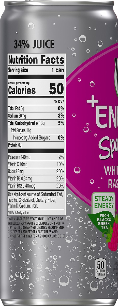 slide 7 of 13, V8 +Energy Sparkling White Grape Raspberry Juice 12 oz, 12 oz