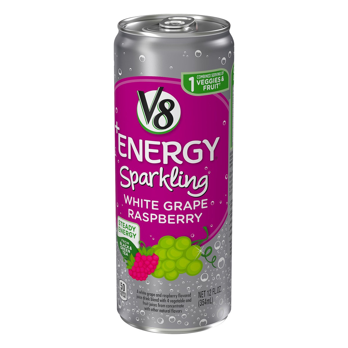 slide 10 of 13, V8 +Energy Sparkling White Grape Raspberry Juice 12 oz, 12 oz