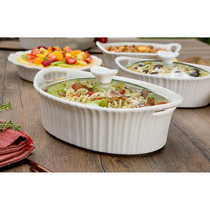 slide 4 of 4, CorningWare French White Oval Entree Baker with Glass Cover, 2.5 qt