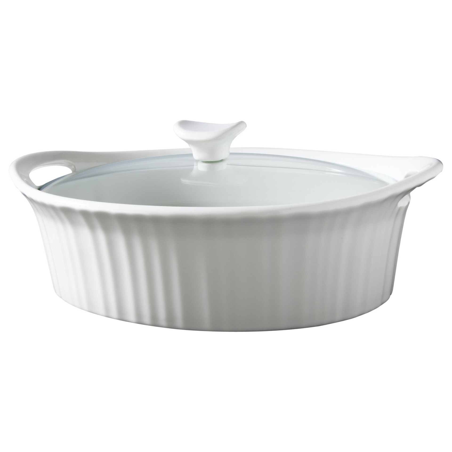 slide 1 of 4, CorningWare French White Oval Entree Baker with Glass Cover, 2.5 qt