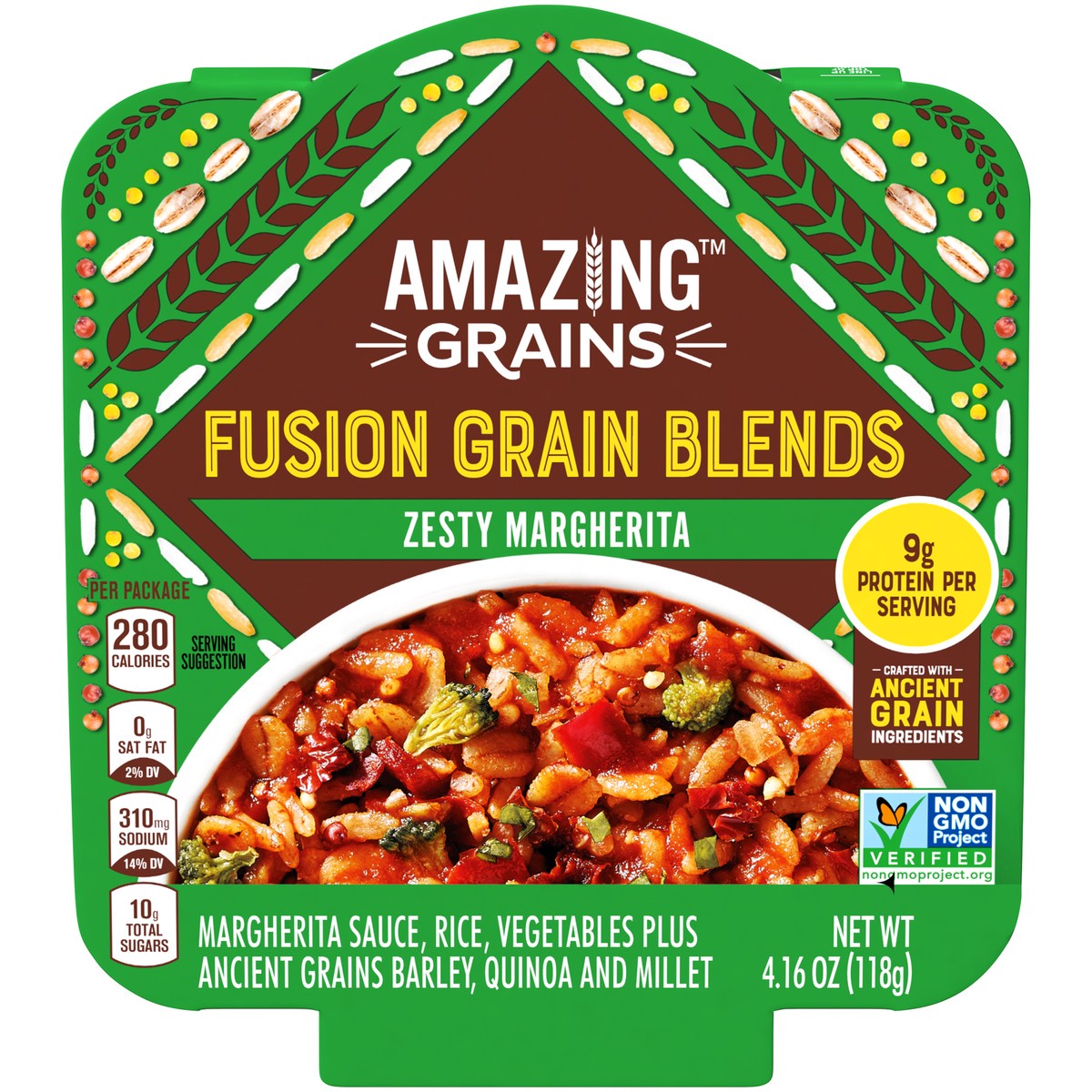 slide 1 of 14, Amazing Grains Zesty Margherita Fusion Grain Blend, 4.16 oz Bowl, 118 g