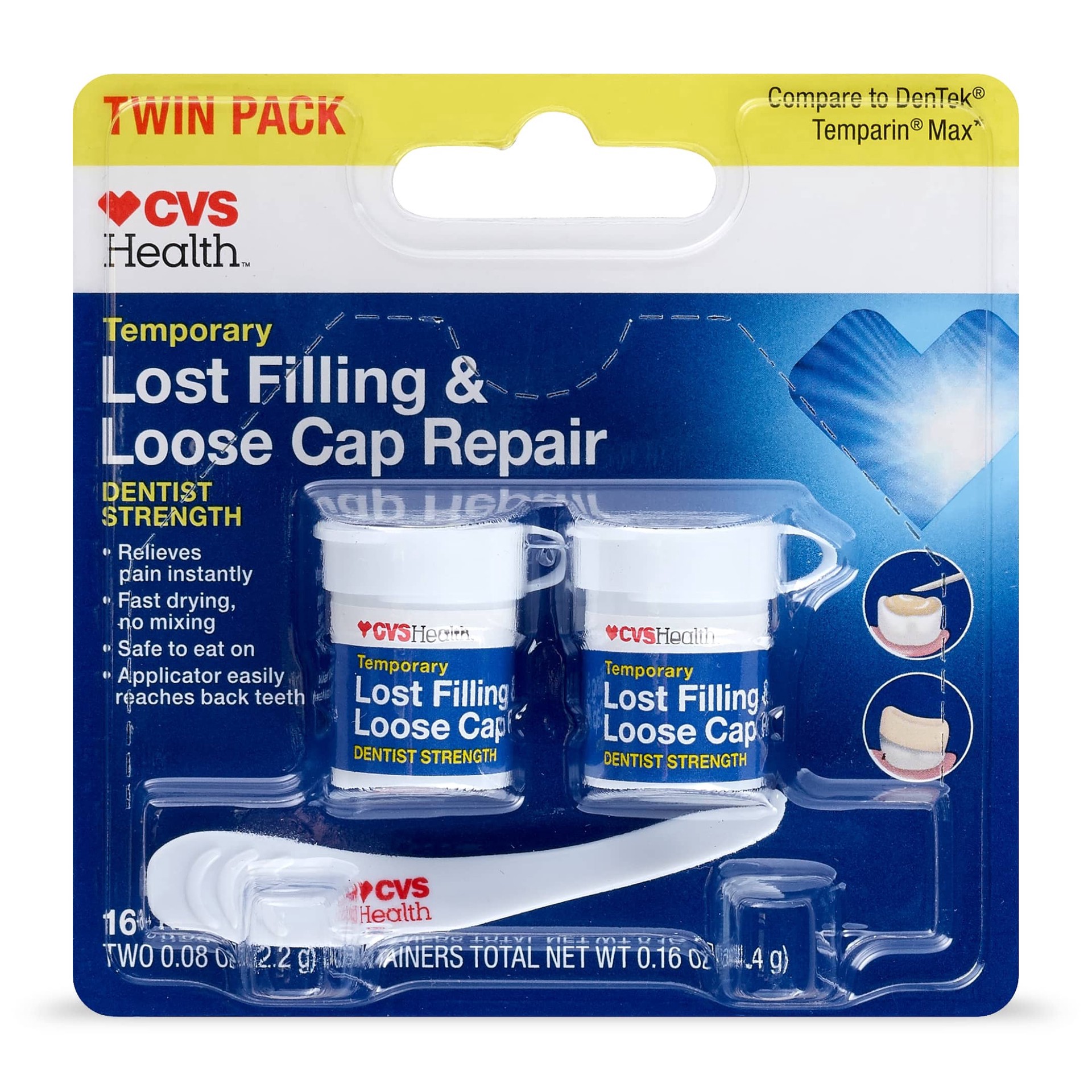 slide 1 of 1, CVS Health Dentist Strength Temporary Lost Filling & Loose Cap Repair, 0.08 Oz, 2Ct, 1 ct
