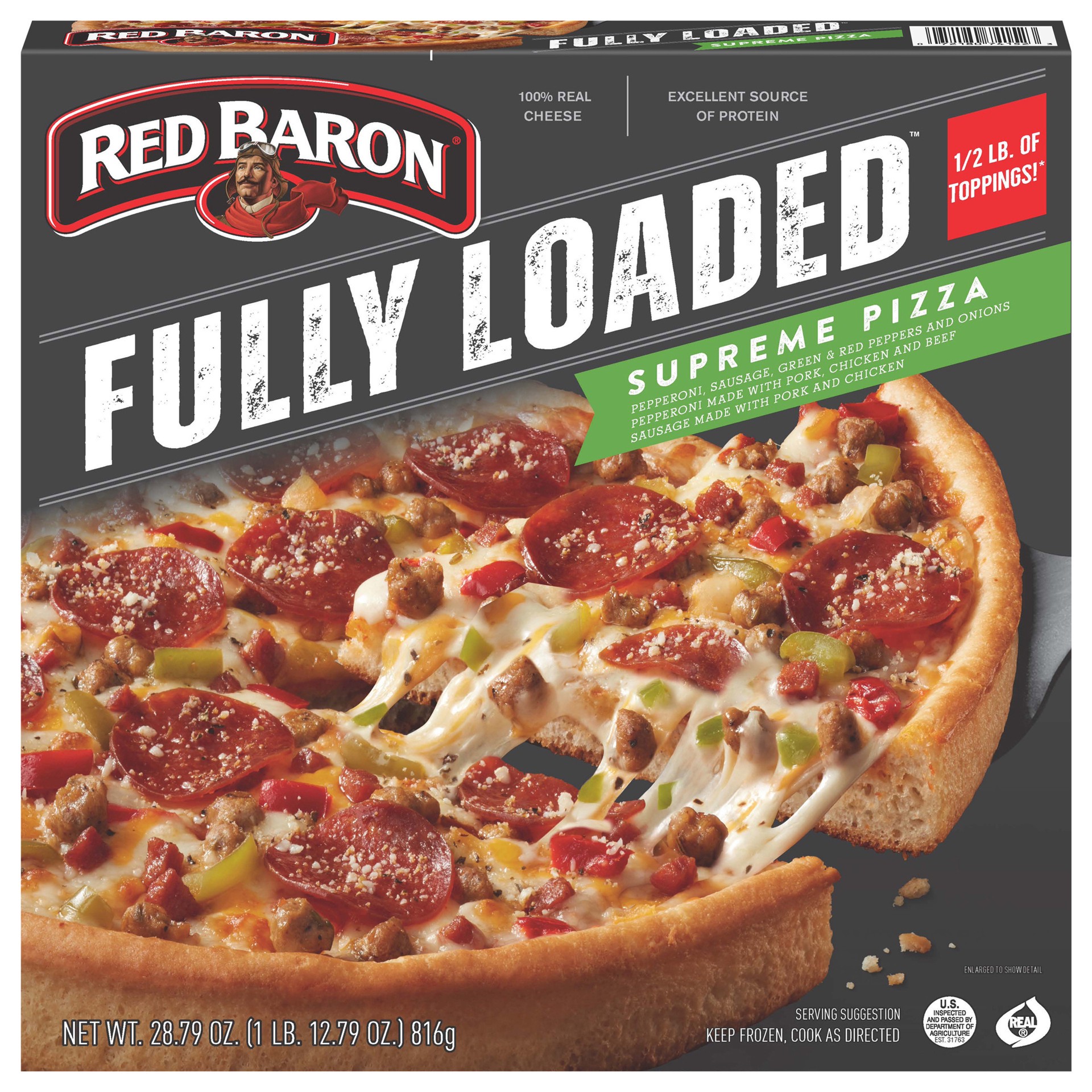 slide 1 of 5, Red Baron Fully Loaded Supreme Original Crust Frozen Pizza, 28.78 oz