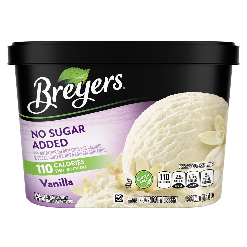 slide 2 of 7, Breyers Ice Cream Breyers No Sugar Added Vanilla Frozen Dairy Dessert, 1.5 qt