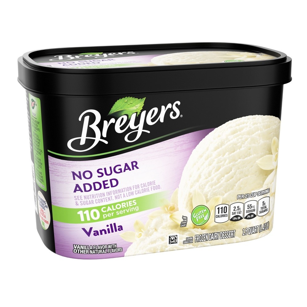 slide 3 of 7, Breyers Ice Cream Breyers No Sugar Added Vanilla Frozen Dairy Dessert, 1.5 qt