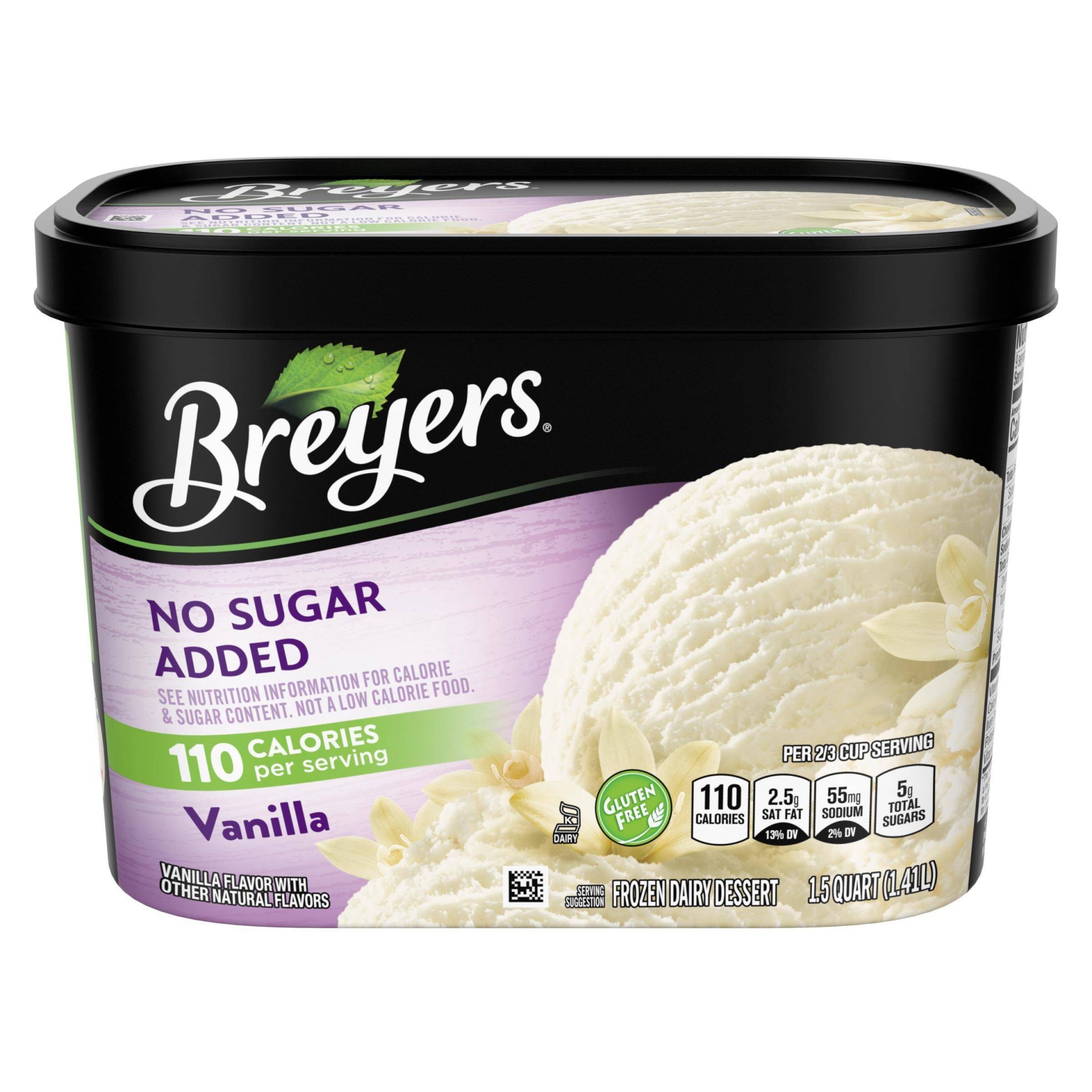 slide 1 of 7, Breyers Ice Cream Breyers No Sugar Added Vanilla Frozen Dairy Dessert, 1.5 qt