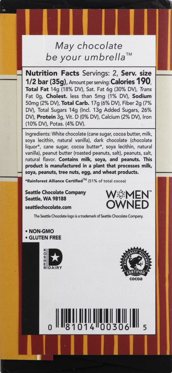 slide 8 of 8, Seattle Chocolate Dark Chocolate Crunchy Peanut Butter Truffle Bar 2.5 oz, 2.5 oz