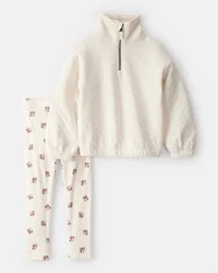 Carter's Carters Toddler Girl Quilted Quarter-Zip & Floral Legging Set - Cream Cream 4T
