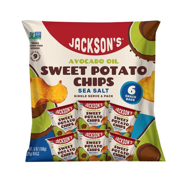 slide 1 of 1, Jackson's Avocado Oil, Sweet Potato Chips With Sea Salt, 6 Pack, 6 oz