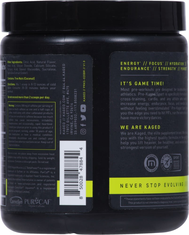 slide 4 of 4, Kaged Pre-Kaged Sport Blue Raspberry Pre-Workout, 9.24 oz