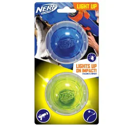 Nerf Blue/Green Lightning LED Ball Dog Toys, X-Small, Pack of 2