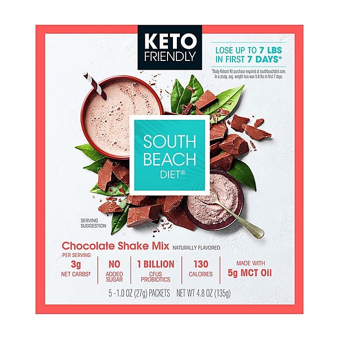 slide 1 of 1, South Beach Diet Chocolate Shake Mix - Keto Friendly, 7.5 oz