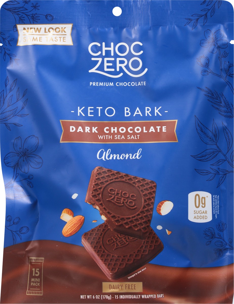 slide 9 of 11, ChocZero Dark Chocolate with Sea Salt Almonds, 6 oz