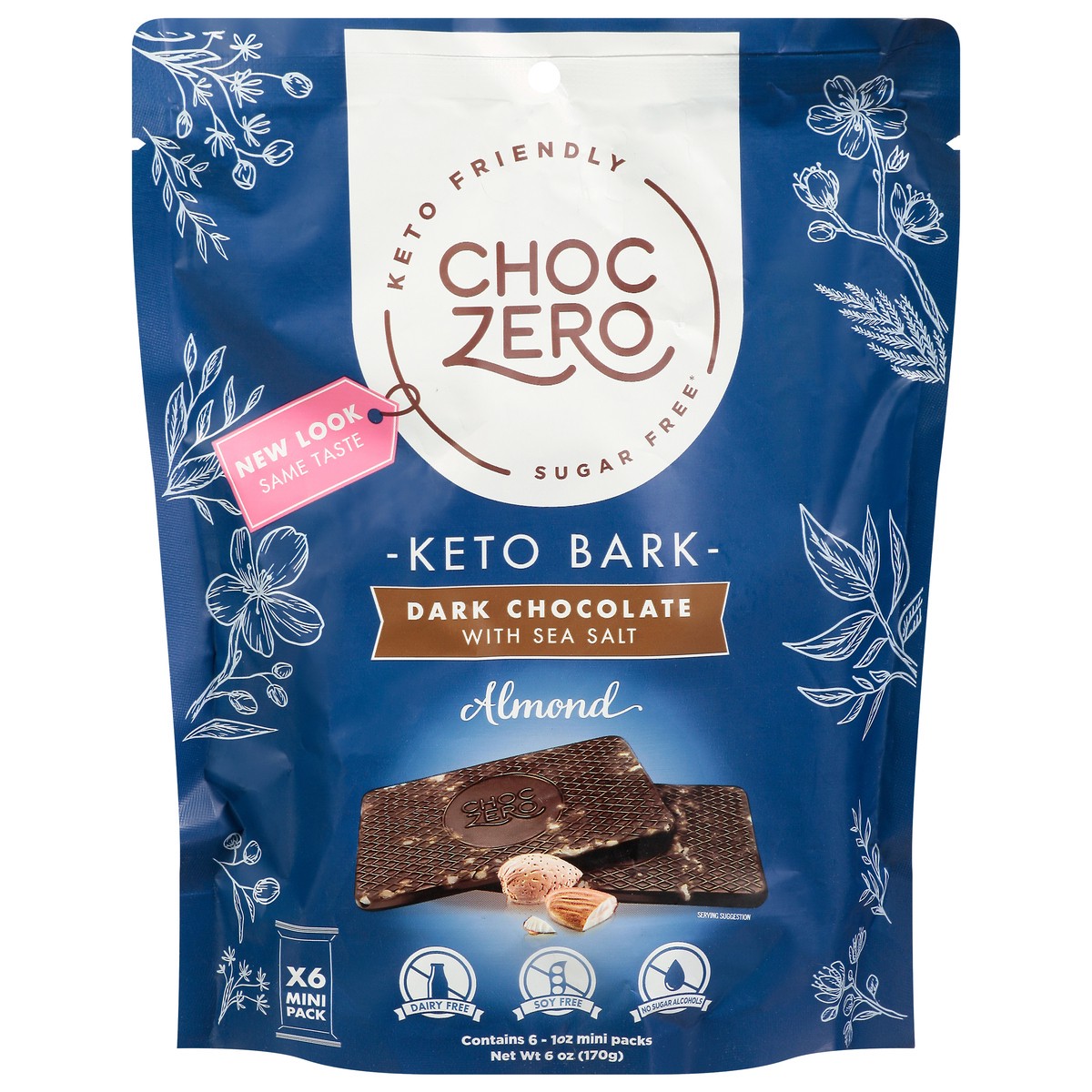 slide 1 of 11, ChocZero Dark Chocolate with Sea Salt Almonds, 6 oz